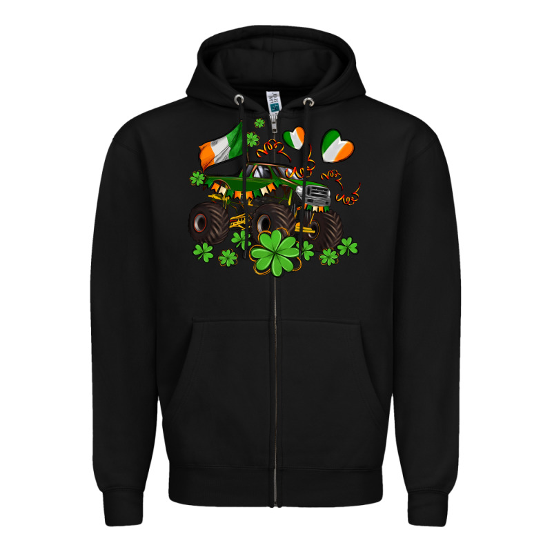 Monster Truck With Shamrocks Zipper Hoodie by AdoDesignShop | Teevron