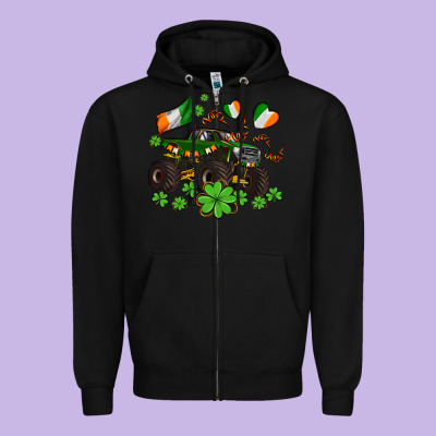 Monster Truck With Shamrocks Zipper Hoodie Designed By Adodesignshop
