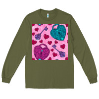 Army Green valentines day lock and key seamless pattern Long Sleeve Tee - BundleAndBundleShop