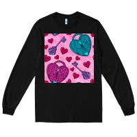 Black valentines day lock and key seamless pattern Long Sleeve Tee - BundleAndBundleShop