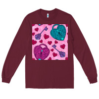 Burgundy valentines day lock and key seamless pattern Long Sleeve Tee - BundleAndBundleShop