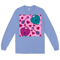 Colony Blue valentines day lock and key seamless pattern Long Sleeve Tee - BundleAndBundleShop