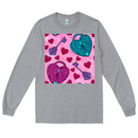 Heather Grey valentines day lock and key seamless pattern Long Sleeve Tee - BundleAndBundleShop