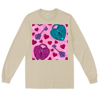Mushroom valentines day lock and key seamless pattern Long Sleeve Tee - BundleAndBundleShop