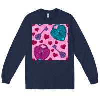 Navy valentines day lock and key seamless pattern Long Sleeve Tee - BundleAndBundleShop