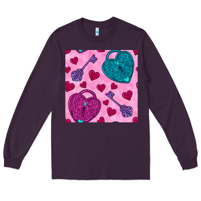Valentines Day Lock And Key Seamless Pattern Long Sleeve Tee by BundleAndBundleShop | Teevron