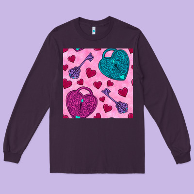 Valentines Day Lock And Key Seamless Pattern Long Sleeve Tee Designed By Bundleandbundleshop