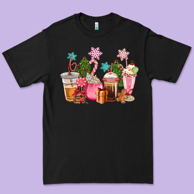 Pink Christmas Coffe Cups Premium Tee Designed By Cowgirlartshop