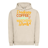 Pigment French Oak drinking coffee watching birds funny Urban Hoodie - linhVisuals