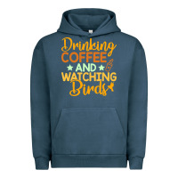 Pigment Midnight Navy drinking coffee watching birds funny Urban Hoodie - linhVisuals
