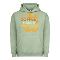 Pigment Oil Green drinking coffee watching birds funny Urban Hoodie - linhVisuals
