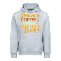 Heather Grey drinking coffee watching birds funny Urban Hoodie - linhVisuals