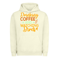 Pigment Pistachio drinking coffee watching birds funny Urban Hoodie - linhVisuals