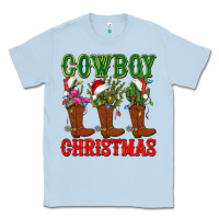 Dusty Blue cowboy christmas boots cactus Classic Tee - CowGirlArtShop