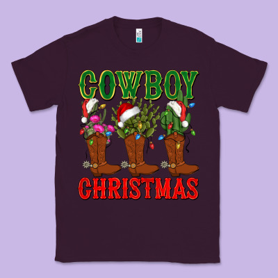 Cowboy Christmas Boots Cactus Classic Tee Designed By Cowgirlartshop