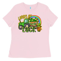 Bubblegum Pink Loads of luck tractor Ladies Tee - CowGirlArtShop