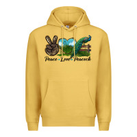 Antique Gold Peace Love Peacock Premium Hoodie - LillyAllenDesigns