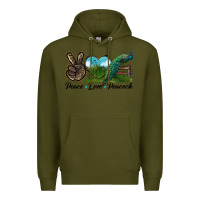 Army Green Peace Love Peacock Premium Hoodie - LillyAllenDesigns