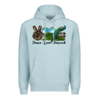 Blue Mist Peace Love Peacock Premium Hoodie - LillyAllenDesigns