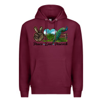Burgundy Peace Love Peacock Premium Hoodie - LillyAllenDesigns