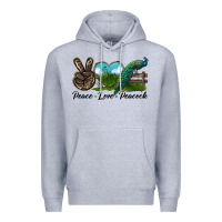 Heather Grey Peace Love Peacock Premium Hoodie - LillyAllenDesigns