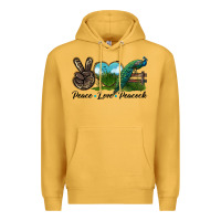 Mustard Peace Love Peacock Premium Hoodie - LillyAllenDesigns