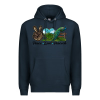 Navy Peace Love Peacock Premium Hoodie - LillyAllenDesigns