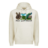 Oatmeal Heather Peace Love Peacock Premium Hoodie - LillyAllenDesigns