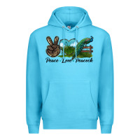 Ocean Blue Peace Love Peacock Premium Hoodie - LillyAllenDesigns