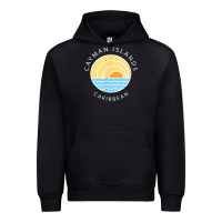 Black cayman islands retro colorful ocean sunset palm tree novelty Urban Hoodie - linhVisuals