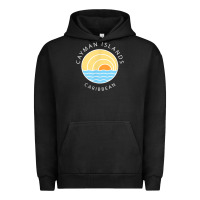 Pigment Black cayman islands retro colorful ocean sunset palm tree novelty Urban Hoodie - linhVisuals