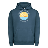 Pigment Midnight Navy cayman islands retro colorful ocean sunset palm tree novelty Urban Hoodie - linhVisuals