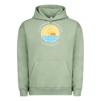 Pigment Oil Green cayman islands retro colorful ocean sunset palm tree novelty Urban Hoodie - linhVisuals
