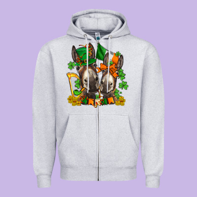 St Patricks Donkeys With  Shamrocks Zipper Hoodie Designed By Adodesignshop