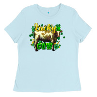 Baby Blue St. Patrick's Day Cow Ladies Tee - HowdyJamesFarm
