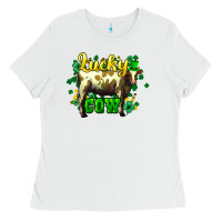 White St. Patrick's Day Cow Ladies Tee - HowdyJamesFarm