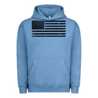 Pigment Pebble Blue black american flag distressed effect minimalist premium Urban Hoodie - linhVisuals