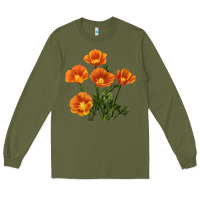 Army Green California Poppy Flower Long Sleeve Tee - RanaPortraitStore