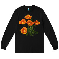 Black California Poppy Flower Long Sleeve Tee - RanaPortraitStore