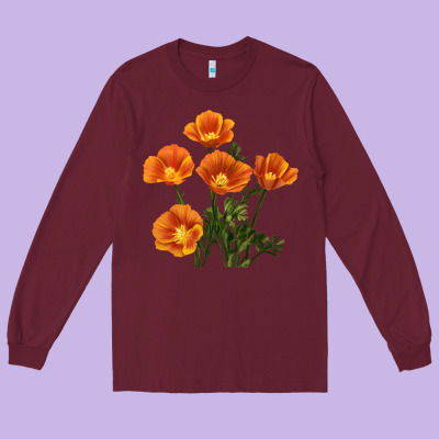 California Poppy Flower Long Sleeve Tee Designed By Ranaportraitstore