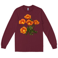 Burgundy California Poppy Flower Long Sleeve Tee - RanaPortraitStore