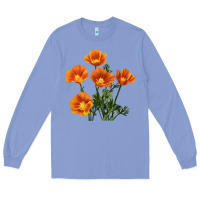 Colony Blue California Poppy Flower Long Sleeve Tee - RanaPortraitStore