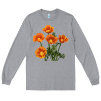 Heather Grey California Poppy Flower Long Sleeve Tee - RanaPortraitStore
