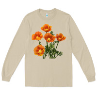 Mushroom California Poppy Flower Long Sleeve Tee - RanaPortraitStore