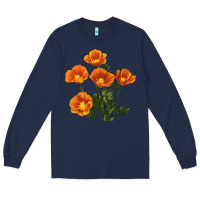 Navy California Poppy Flower Long Sleeve Tee - RanaPortraitStore
