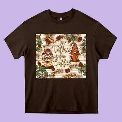 No Talkie Before Coffee With Gnomies Heavy Core Tee Designed By Tumblerdesignbyshophia