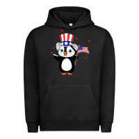 Pigment Black penguin american 4th of july penguin american flag Urban Hoodie - linhVisuals
