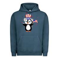 Pigment Midnight Navy penguin american 4th of july penguin american flag Urban Hoodie - linhVisuals