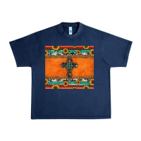 Navy sunflowers cross aztec pattern Urban Heavy Tee - Jasminsmagicworld