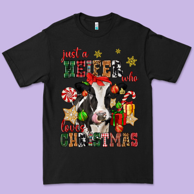 Just A Heifer Who Loves Christmas Cow Premium Tee Designed By Cowgirlartshop